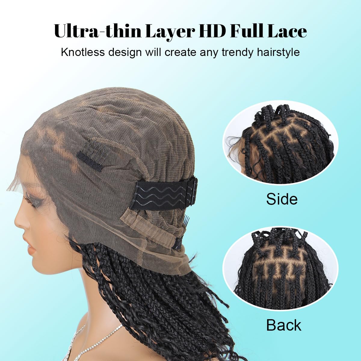 Sangtok 12 inch Knotless Boho Box Braid Wigs 360 Single Full Lace Braided Curly Wigs for Black Women Synthetic Black Braided Lace Wig