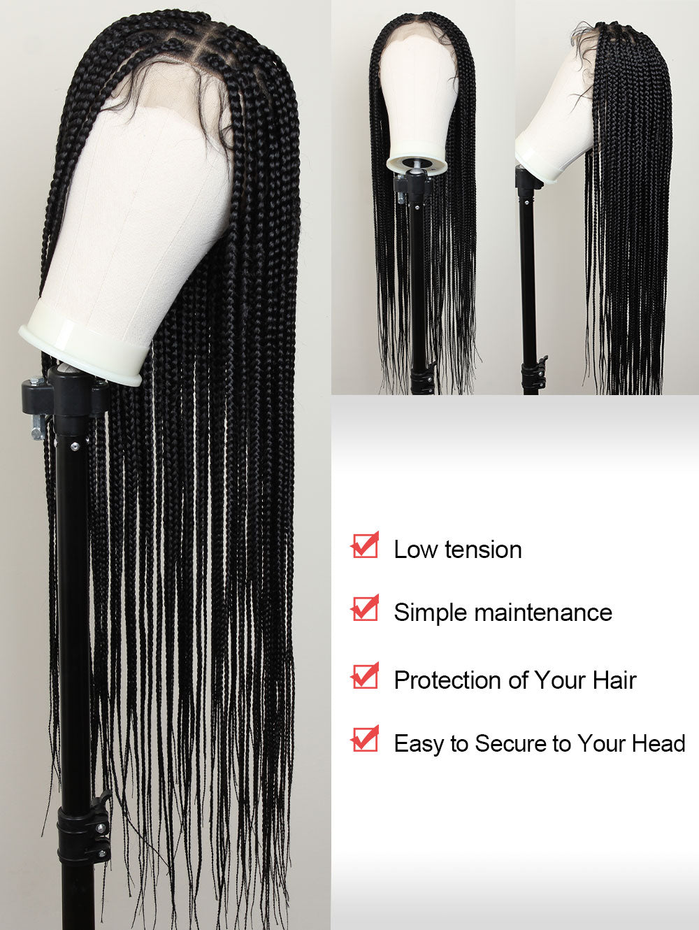 36 inch Braided HD Full Lace Wig Square Knotless Box Braid Wig 100% Handmade