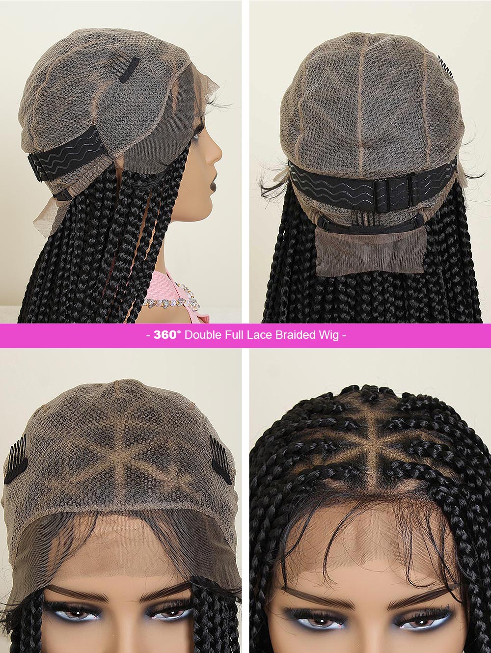 36" Full Lace Braided Wig Triangle Based Knotless Box Braid Wig Pre Plucked with Baby Hair