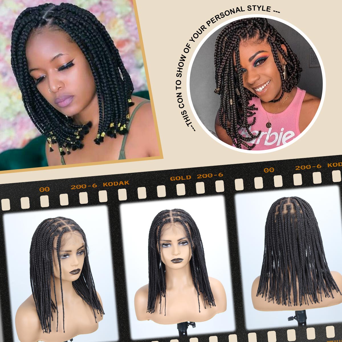 Sangtok 12inch Knotless Box Braid Wigs 360 Single Full Lace Braided Wigs for Black Women Synthetic Black Braided Lace Wig