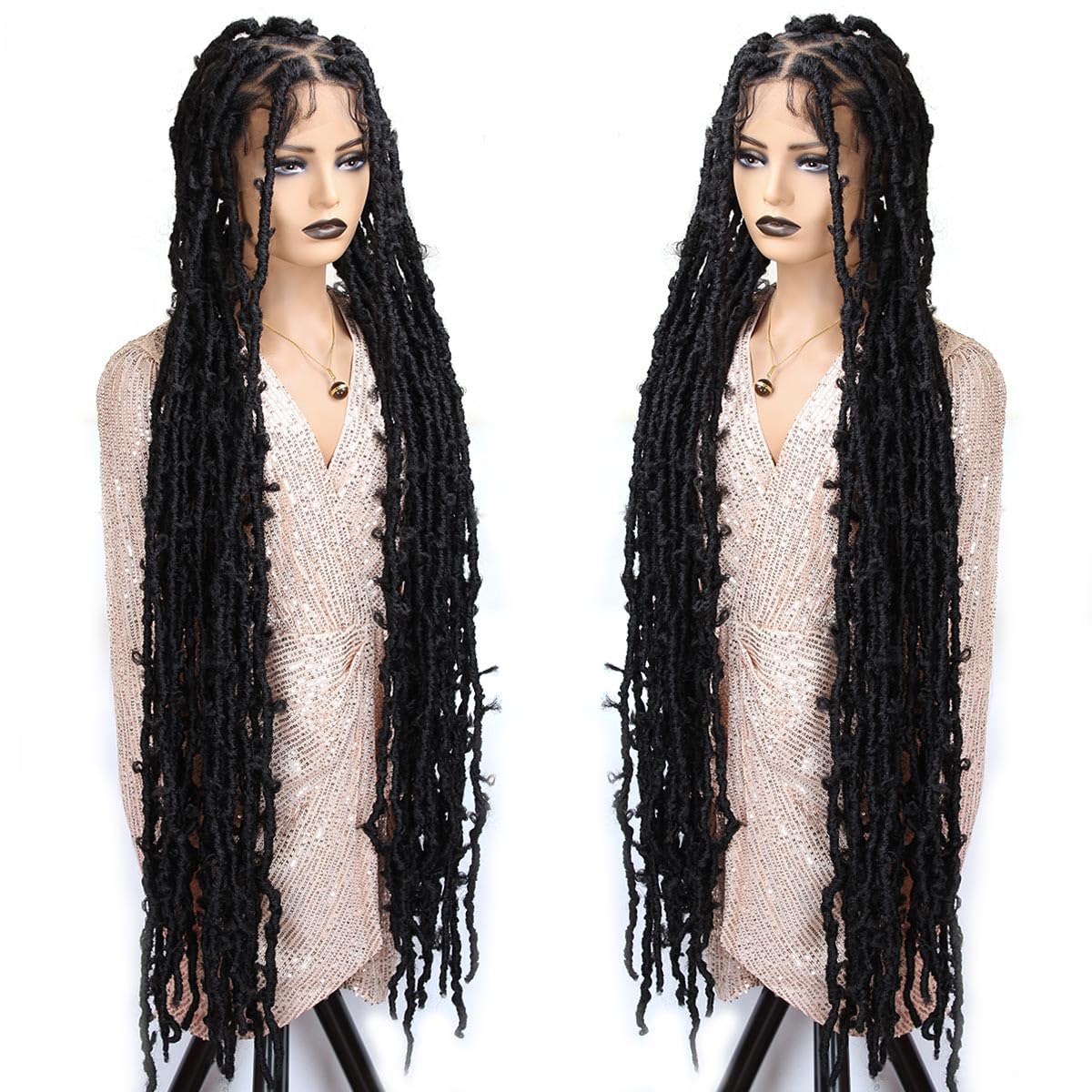 Sangtok Extra Long 45" Butterfly Locs Wig Knotless Embroidery Full Double Lace Big Triangle Part Butterfly Loc Braided Wigs
