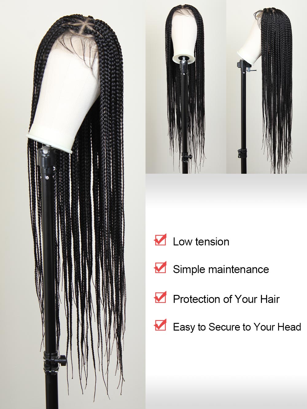 36" Full Lace Braided Wig Triangle Based Knotless Box Braid Wig Pre Plucked with Baby Hair