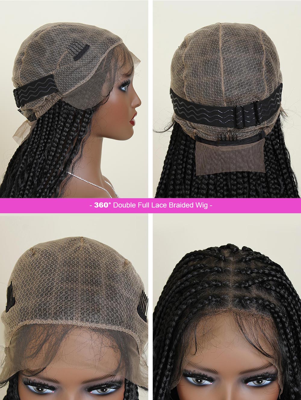 36" Goddess Boho Box Braids Full Double Lace Knotless Square Braided Lace Wig