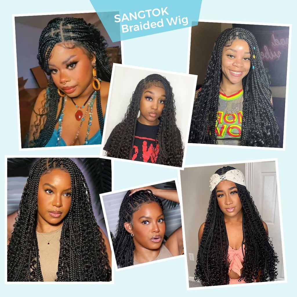 36" Goddess Boho Box Braids Full Double Lace Knotless Square Braided Lace Wig