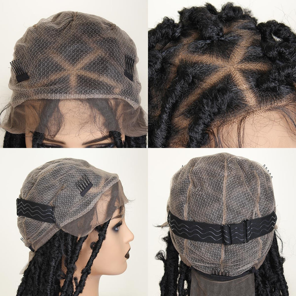 Sangtok Extra Long 45" Butterfly Locs Wig Knotless Embroidery Full Double Lace Big Triangle Part Butterfly Loc Braided Wigs