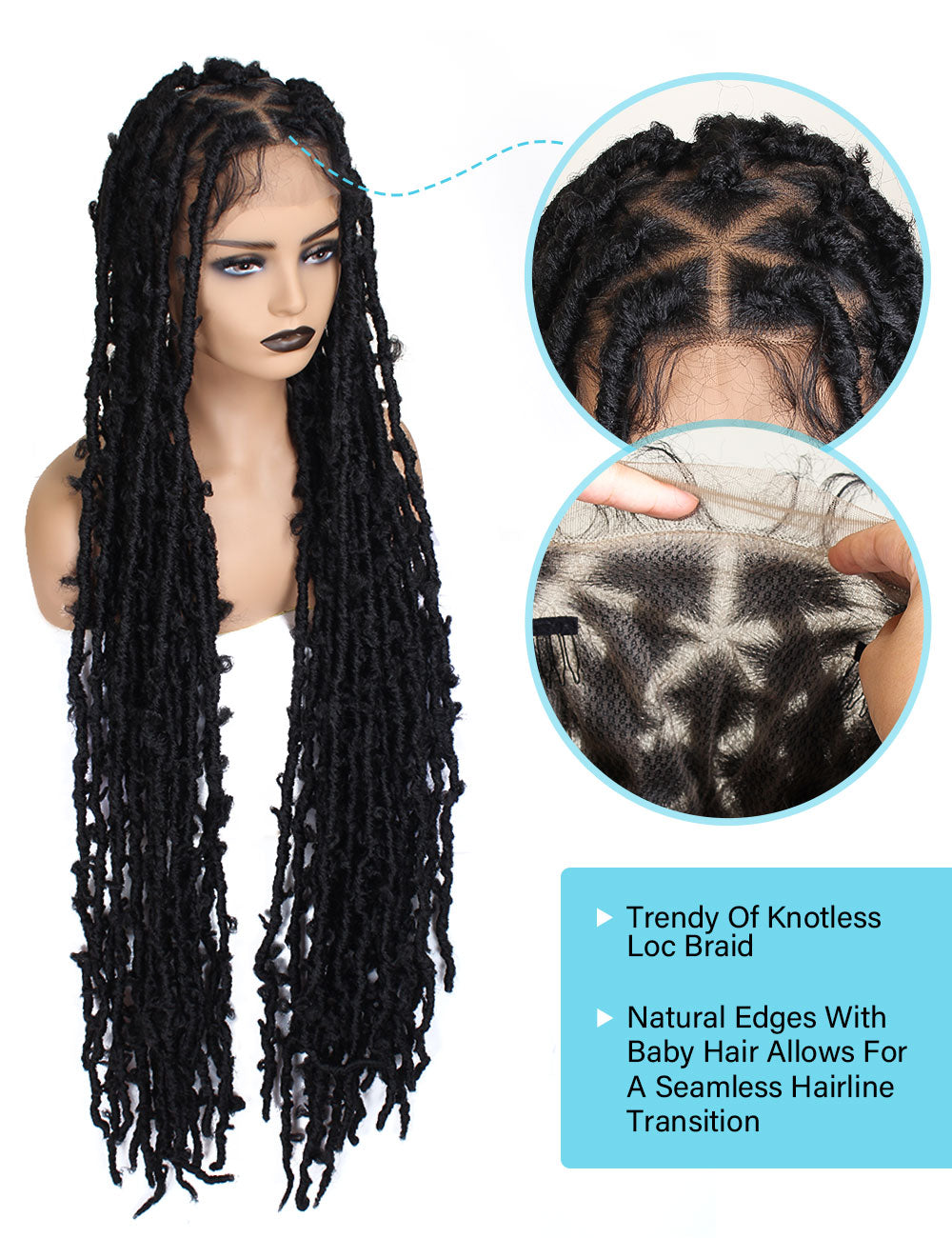 Sangtok Extra Long 45" Butterfly Locs Wig Knotless Embroidery Full Double Lace Big Triangle Part Butterfly Loc Braided Wigs