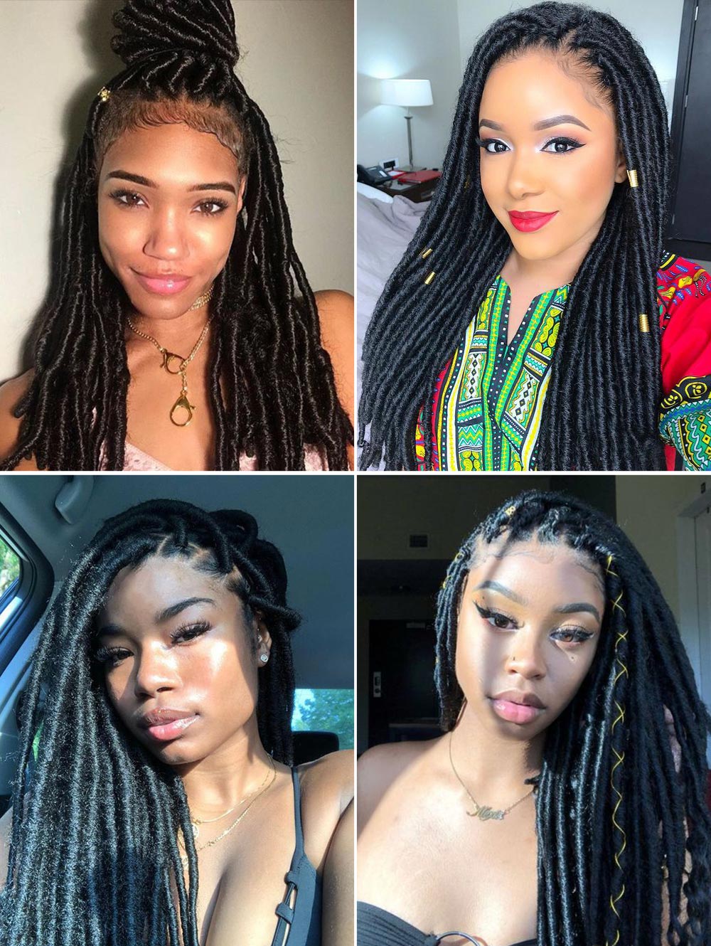26" Full Double Lace Knotless Square Faux Locs Braided Wig–Dreadlock Handmade Synthetic Wig