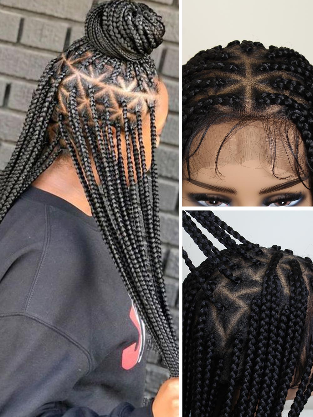 36" Full Lace Braided Wig Triangle Based Knotless Box Braid Wig Pre Plucked with Baby Hair