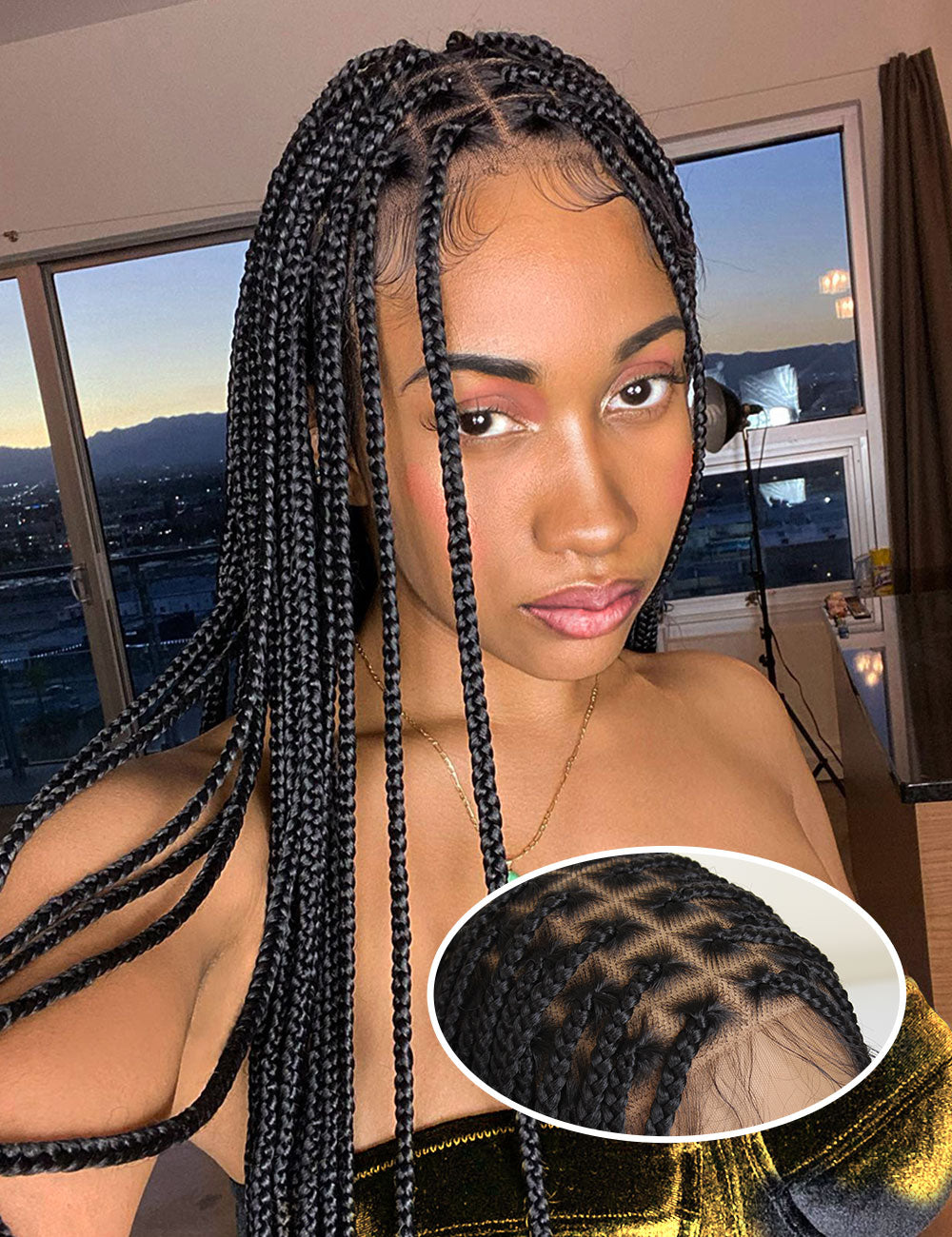 13×7 HD Single Lace Invisible Box Braids Wigs Half 36 inch Box Braid Knotless Braided Wigs Transparent Full