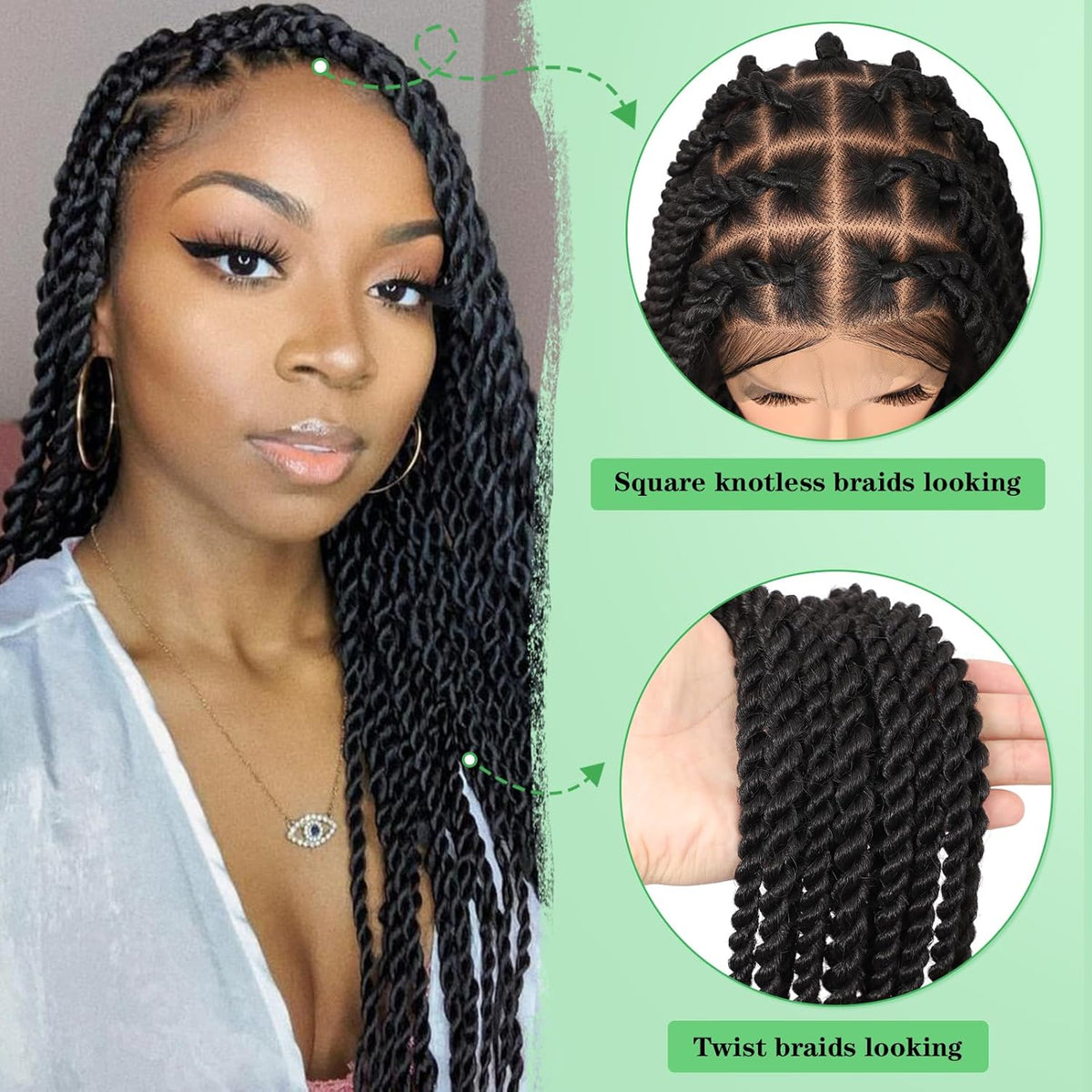 Senegal Twist Wigs 360° HD Full Single-layer Lace Two Braid Wigs