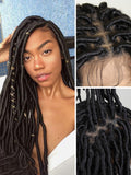 26" Full Double Lace Knotless Square Faux Locs Braided Wig–Dreadlock Handmade Synthetic Wig