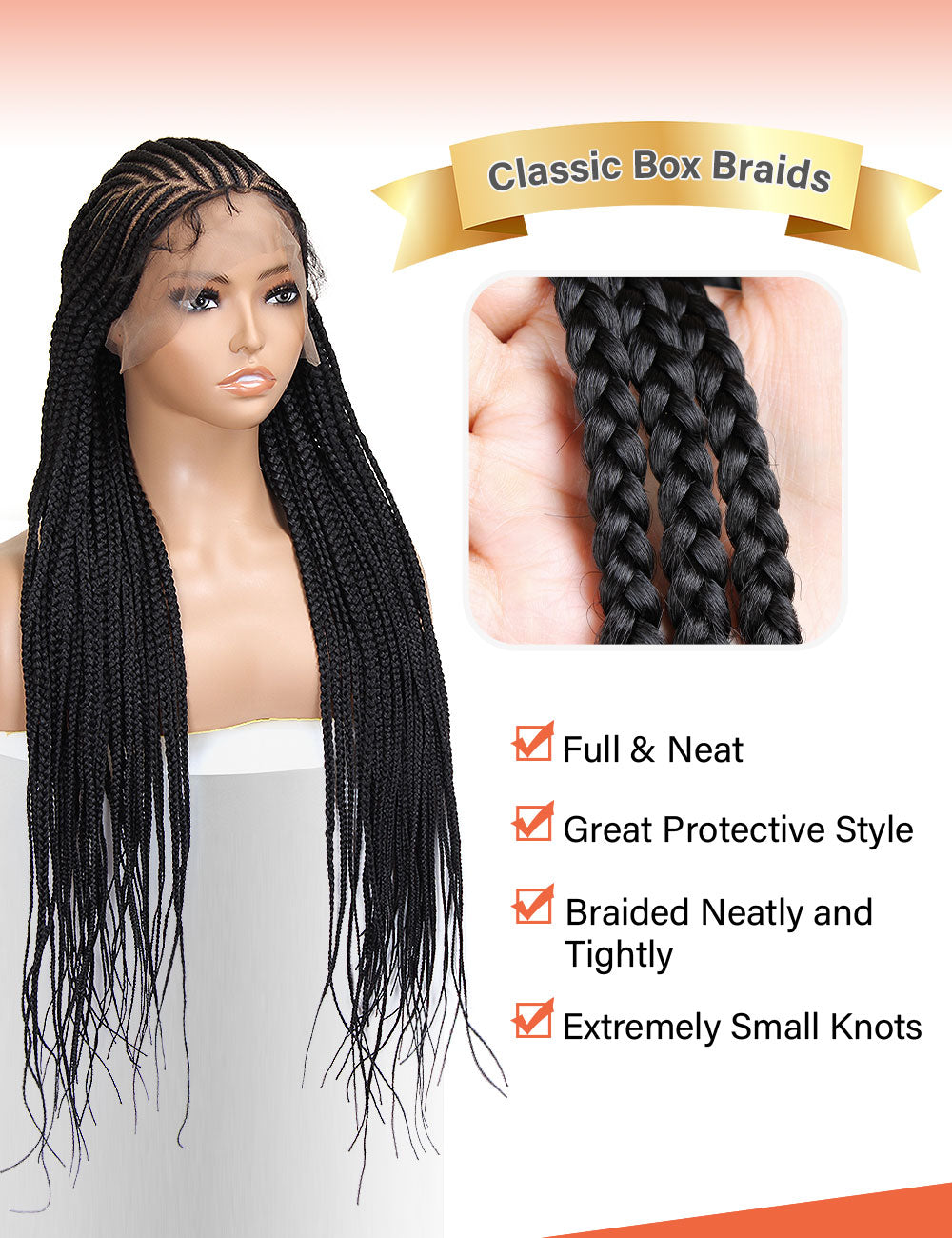 30 inch 13×7 HD Lace Front Box Braids Cornrow Wig